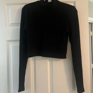 Black Ribbed Long Sleeve Top